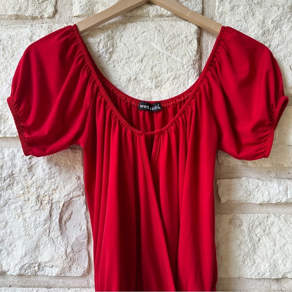 Wet Seal Puffy Sleeve Wrap Top- CHERRY RED 🍒 - Picture 2 of 3